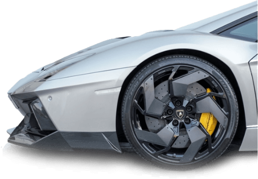 A picture of the rims of the sports car